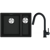 Franke Maris MRG 160-34-15SBR zlewozmywak 52x40 cm Fragranite czarny mat z baterią kuchenną Lina czarny mat (1250687264, 1150626053)