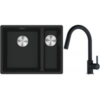 Franke Maris MRG 160-34-15SBR zlewozmywak 52x40 cm Fragranite czarny mat z baterią kuchenną Lina onyx (1250687264, 1150626055)