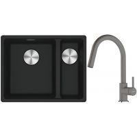 Franke Maris MRG 160-34-15SBR zlewozmywak 52x40 cm Fragranite czarny mat z baterią kuchenną Lina kamienny szary (1250687264, 1150626057)