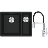 Franke Maris MRG 160-34-15SBR zlewozmywak 52x40 cm Fragranite czarny mat z baterią kuchenną Lina chrom/czarny (1250687264, 1150626085)