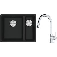 Franke Maris MRG 160-34-15SBR zlewozmywak 52x40 cm Fragranite czarny mat z baterią kuchenną Lina chrom (1250687264, 1150693229)