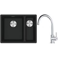 Franke Maris MRG 160-34-15SBR zlewozmywak 52x40 cm Fragranite czarny mat z baterią kuchenną Lina chrom (1250687264, 1150693228)