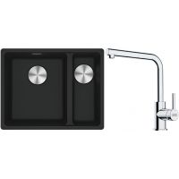 Franke Maris MRG 160-34-15SBR zlewozmywak 52x40 cm Fragranite czarny mat z baterią kuchenną Lina chrom (1250687264, 1150712420)