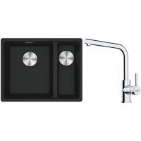 Franke Maris MRG 160-34-15SBR zlewozmywak 52x40 cm Fragranite czarny mat z baterią kuchenną Lina chrom (1250687264, 1150693230)
