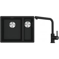 Franke Maris MRG 160-34-15SBR zlewozmywak 52x40 cm Fragranite czarny mat z baterią kuchenną Lina czarny mat (1250687264, 1150712435)