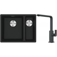 Franke Maris MRG 160-34-15SBR zlewozmywak 52x40 cm Fragranite czarny mat z baterią kuchenną Mythos czarna stal szlachetna (1250687264, 1150550441)