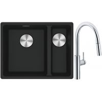 Franke Maris MRG 160-34-15SBR zlewozmywak 52x40 cm Fragranite czarny mat z baterią kuchenną Pescara L Slide-In chrom (1250687264, 1150538940)