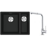 Franke Maris MRG 160-34-15SBR zlewozmywak 52x40 cm Fragranite czarny mat z baterią kuchenną Sirius Side chrom (1250687264, 1150668280)