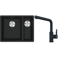 Franke Maris MRG 160-34-15SBR zlewozmywak 52x40 cm Fragranite czarny mat z baterią kuchenną Urban czarny mat (1250687264, 1150627523)
