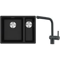 Franke Maris MRG 160-34-15SBR zlewozmywak 52x40 cm Fragranite onyx z baterią kuchenną Atlas czarna stal szlachetna (1250687265, 1150550427)