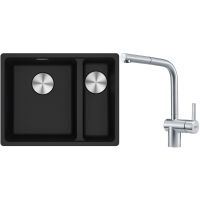 Franke Maris MRG 160-34-15SBR zlewozmywak 52x40 cm Fragranite onyx z baterią kuchenną Atlas stal szlachetna (1250687265, 1150521439)