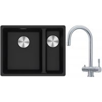 Franke Maris MRG 160-34-15SBR zlewozmywak 52x40 cm Fragranite onyx z baterią kuchenną Eos stal szlachetna (1250687265, 1200179979)