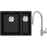 Franke Maris MRG 160-34-15SBR zlewozmywak 52x40 cm Fragranite onyx z baterią kuchenną Eos stal szlachetna (1250687265, 1150590045)