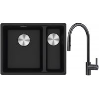 Franke Maris MRG 160-34-15SBR zlewozmywak 52x40 cm Fragranite onyx z baterią kuchenną Eos czarna stal szlachetna (1250687265, 1150613671)