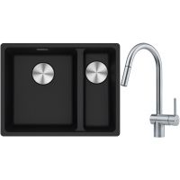 Franke Maris MRG 160-34-15SBR zlewozmywak 52x40 cm Fragranite onyx z baterią kuchenną Leda Neo stal szlachetna (1250687265, 1150590047)