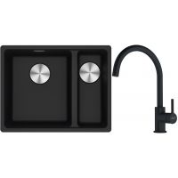 Franke Maris MRG 160-34-15SBR zlewozmywak 52x40 cm Fragranite onyx z baterią kuchenną Lina czarny mat (1250687265, 1150626019)