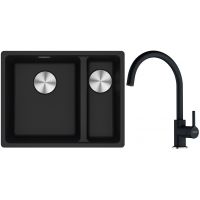 Franke Maris MRG 160-34-15SBR zlewozmywak 52x40 cm Fragranite onyx z baterią kuchenną Lina onyx (1250687265, 1150626020)