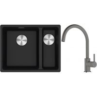 Franke Maris MRG 160-34-15SBR zlewozmywak 52x40 cm Fragranite onyx z baterią kuchenną Lina kamienny szary (1250687265, 1150626022)