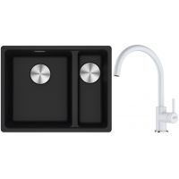 Franke Maris MRG 160-34-15SBR zlewozmywak 52x40 cm Fragranite onyx z baterią kuchenną Lina biały polarny (1250687265, 1150626024)