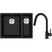 Franke Maris MRG 160-34-15SBR zlewozmywak 52x40 cm Fragranite onyx z baterią kuchenną Lina czarny mat (1250687265, 1150626053)