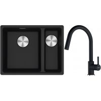 Franke Maris MRG 160-34-15SBR zlewozmywak 52x40 cm Fragranite onyx z baterią kuchenną Lina onyx (1250687265, 1150626055)