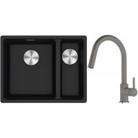 Franke Maris MRG 160-34-15SBR zlewozmywak 52x40 cm Fragranite onyx z baterią kuchenną Lina kamienny szary (1250687265, 1150626057)