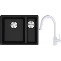 Franke Maris MRG 160-34-15SBR zlewozmywak 52x40 cm Fragranite onyx z baterią kuchenną Lina biały polarny (1250687265, 1150626081)