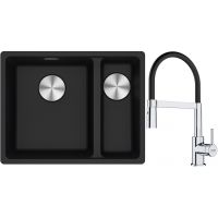 Franke Maris MRG 160-34-15SBR zlewozmywak 52x40 cm Fragranite onyx z baterią kuchenną Lina chrom/czarny (1250687265, 1150626085)