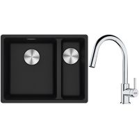 Franke Maris MRG 160-34-15SBR zlewozmywak 52x40 cm Fragranite onyx z baterią kuchenną Lina chrom (1250687265, 1150693229)