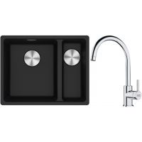 Franke Maris MRG 160-34-15SBR zlewozmywak 52x40 cm Fragranite onyx z baterią kuchenną Lina chrom (1250687265, 1150693228)