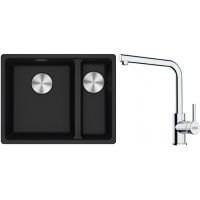 Franke Maris MRG 160-34-15SBR zlewozmywak 52x40 cm Fragranite onyx z baterią kuchenną Lina chrom (1250687265, 1150712420)