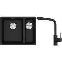 Franke Maris MRG 160-34-15SBR zlewozmywak 52x40 cm Fragranite onyx z baterią kuchenną Lina czarny mat (1250687265, 1150712435)