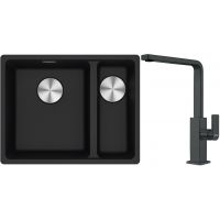 Franke Maris MRG 160-34-15SBR zlewozmywak 52x40 cm Fragranite onyx z baterią kuchenną Mythos czarna stal szlachetna (1250687265, 1150550441)