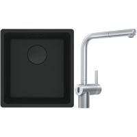 Franke Maris MRG 110-37 zlewozmywak 40x37 cm Fragranit + czarny mat z baterią kuchenną Atlas Neo Sensor stal szlachetna (1250697760, 1150625523)