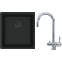 Franke Maris MRG 110-37 zlewozmywak 40x37 cm Fragranit + czarny mat z baterią kuchenną Eos stal szlachetna (1250697760, 1200179979)