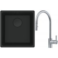 Franke Maris MRG 110-37 zlewozmywak 40x37 cm Fragranit + czarny mat z baterią kuchenną Eos stal szlachetna (1250697760, 1150590045)