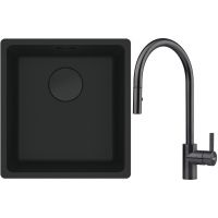 Franke Maris MRG 110-37 zlewozmywak 40x37 cm Fragranit + czarny mat z baterią kuchenną Eos czarna stal szlachetna (1250697760, 1150613671)