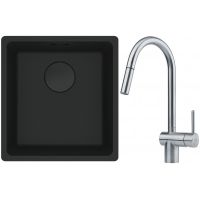 Franke Maris MRG 110-37 zlewozmywak 40x37 cm Fragranit + czarny mat z baterią kuchenną Leda Neo stal szlachetna (1250697760, 1150590047)