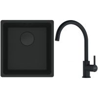 Franke Maris MRG 110-37 zlewozmywak 40x37 cm Fragranit + czarny mat z baterią kuchenną Lina (1250697760, 1150626019)