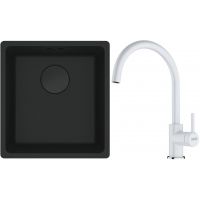 Franke Maris MRG 110-37 zlewozmywak 40x37 cm Fragranit + czarny mat z baterią kuchenną Lina biały polarny (1250697760, 1150626024)