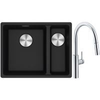Franke Maris MRG 160-34-15SBR zlewozmywak 52x40 cm Fragranite onyx z baterią kuchenną Pescara L Slide-In chrom (1250687265, 1150538940)
