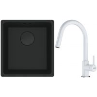 Franke Maris MRG 110-37 zlewozmywak 40x37 cm Fragranit + czarny mat z baterią kuchenną Lina biały polarny (1250697760, 1150626081)