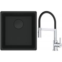 Franke Maris MRG 110-37 zlewozmywak 40x37 cm Fragranit + czarny mat z baterią kuchenną Lina chrom/czarny (1250697760, 1150626085)