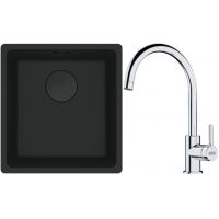 Franke Maris MRG 110-37 zlewozmywak 40x37 cm Fragranit + czarny mat z baterią kuchenną Lina chrom (1250697760, 1150693228)