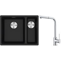 Franke Maris MRG 160-34-15SBR zlewozmywak 52x40 cm Fragranite onyx z baterią kuchenną Sirius Side chrom (1250687265, 1150668280)