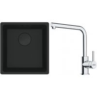 Franke Maris MRG 110-37 zlewozmywak 40x37 cm Fragranit + czarny mat z baterią kuchenną Lina chrom (1250697760, 1150712420)