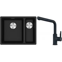 Franke Maris MRG 160-34-15SBR zlewozmywak 52x40 cm Fragranite onyx z baterią kuchenną Urban czarny mat (1250687265, 1150627523)