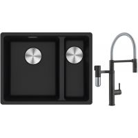 Franke Maris MRG 160-34-15SBR zlewozmywak 52x40 cm Fragranite onyx z baterią kuchenną Vital Semi-Pro czarny mat/stal (1250687265, 1200621313)