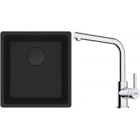 Franke Maris MRG 110-37 zlewozmywak 40x37 cm Fragranit + czarny mat z baterią kuchenną Lina chrom (1250697760, 1150693230)