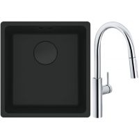 Franke Maris MRG 110-37 zlewozmywak 40x37 cm Fragranit + czarny mat z baterią kuchenną Pescara L Slide-In chrom (1250697760, 1150538940)